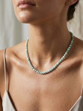 Dainty Natural Faceted Larimar Silk Hand Knotted Beaded 925 Necklace
